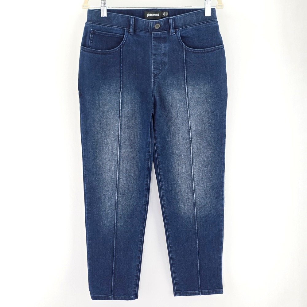 Betabrand Dress Pant Yoga Pants Women Medium Petite Blue Denim Straight Leg Seam